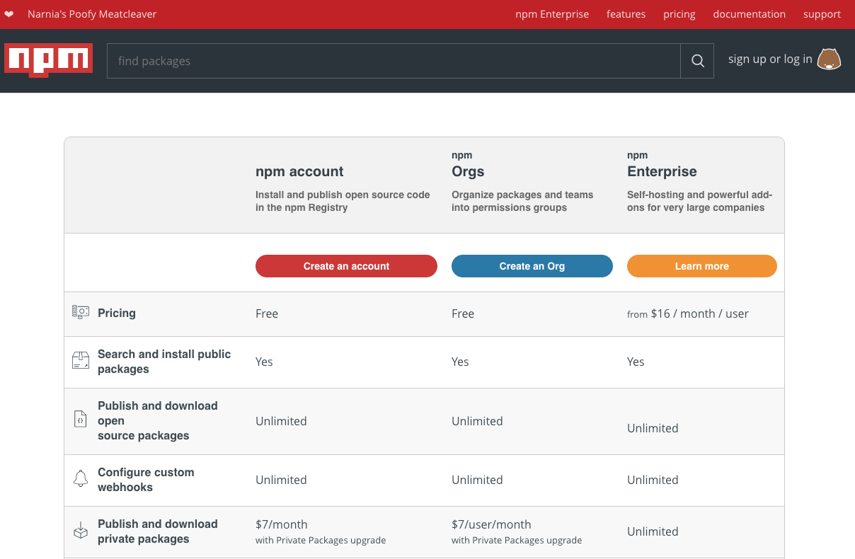 npmjs-pricing